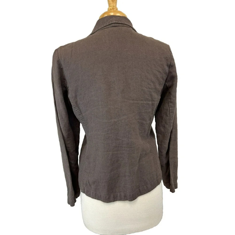 Eileen‎ Fisher Brown One Button Blazer Unlined Irish Linen Pick Stitching SZ S